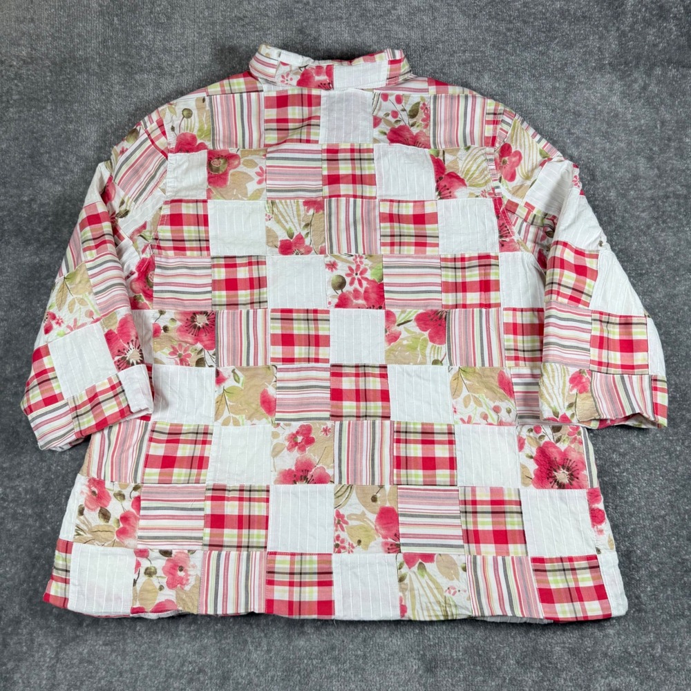 Koret Jacket Women's 20W Red Floral Plaid Patchwork Button Front - Picture 2 of 7